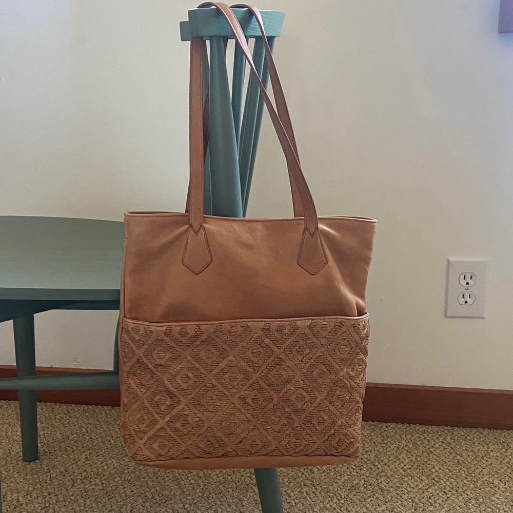 Everyday Tan Tote Bag with Textured Front Panel - Picture 3 of 7